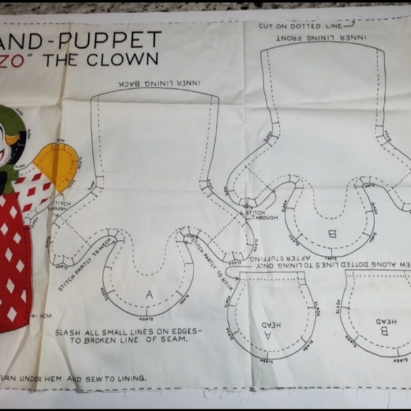Vintage BOZO the clown Puppet Pattern uncut fabric - Picture 2 of 2
